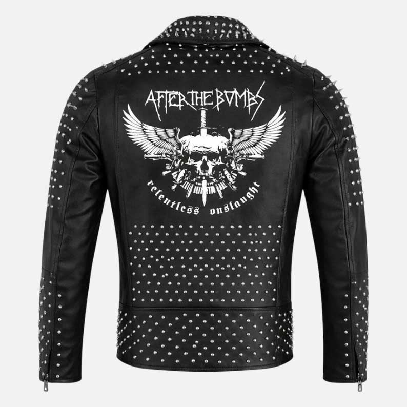 Best studded punk leather jacket with spikes and skull graphic design