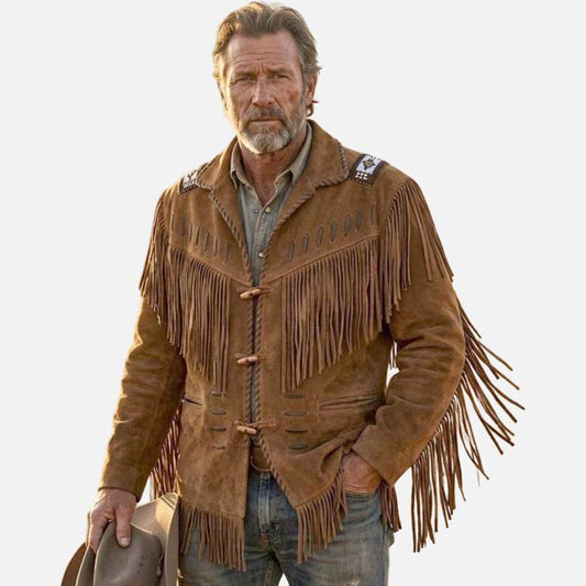 Best suede fringe western jacket for sale by Glory Store US handmade walnut brown suede coat