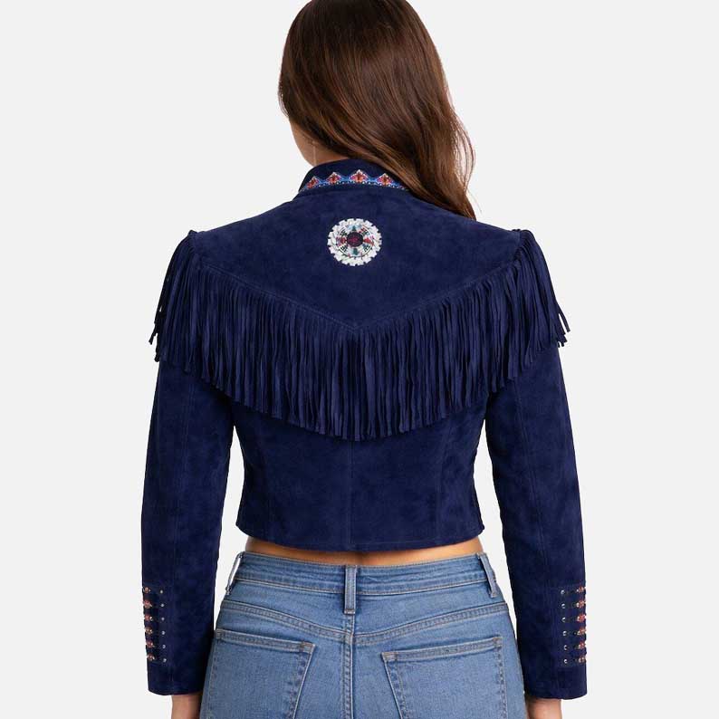 Best premium western boho suede jacket for women with fringe and embroidery by Glory Store