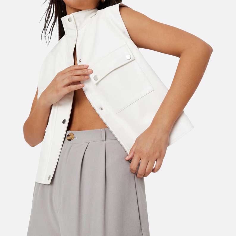 Best white leather vest women stylish slim fit design by Glory Store US