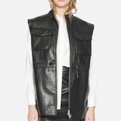 Best women leather vest black for sale premium lambskin by Glory Store US