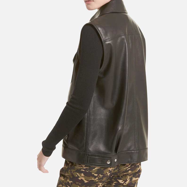 Best women real leather sleeveless vest in black satin lining interior