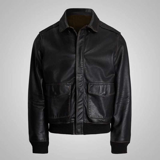 Black A2 Goatskin Leather Bomber Jacket