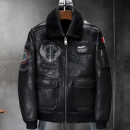 Men’s Black RAF B3 Bomber Shearling Leather Aviator Jacket