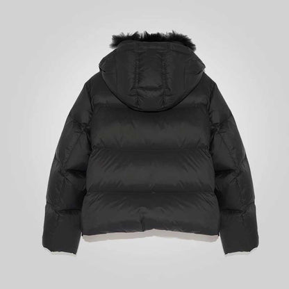 Black Down Puffer Jacket with Fur Lining for Women