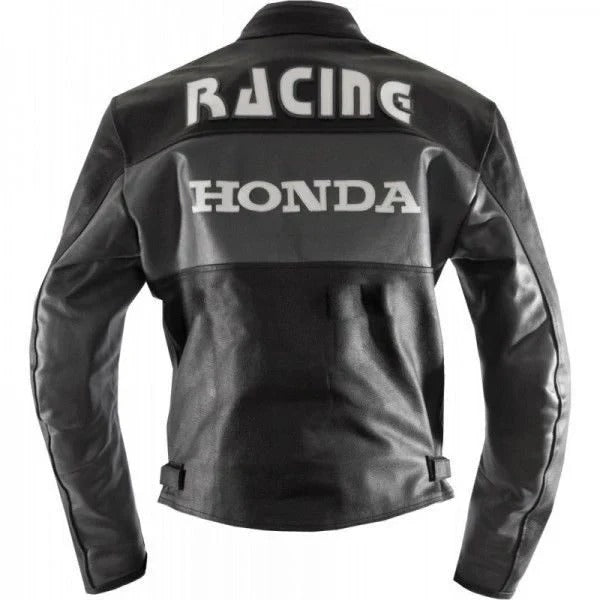Black Honda Real Cowhide Leather Motorbike Jacket