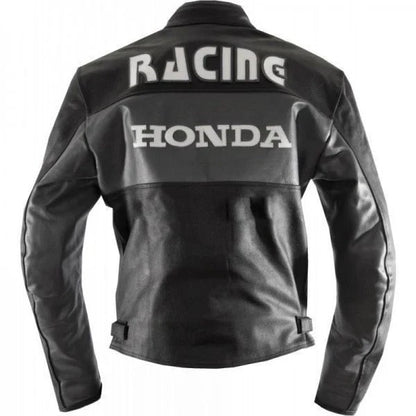 Black Honda Real Cowhide Leather Motorbike Jacket