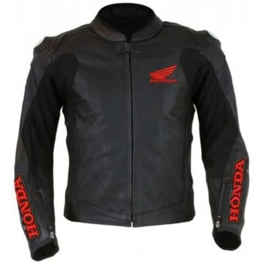 Black Honda Racing Leather Motorbike Jacket