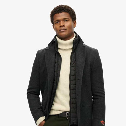 Black Royal Pea Coat with Puffer Jacket