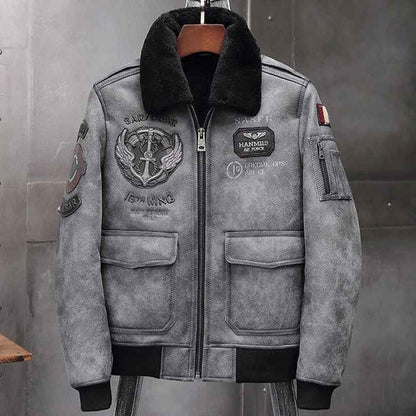 Men’s Grey RAF B3 Flight Bomber Retro Aviator Leather Jacket