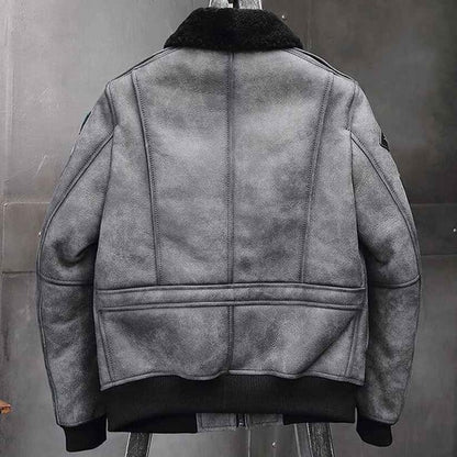 Men’s Grey RAF B3 Flight Bomber Retro Aviator Leather Jacket
