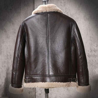 Men’s Shearling Sheepskin Leather B3 Bomber Retro Aviator Jacket