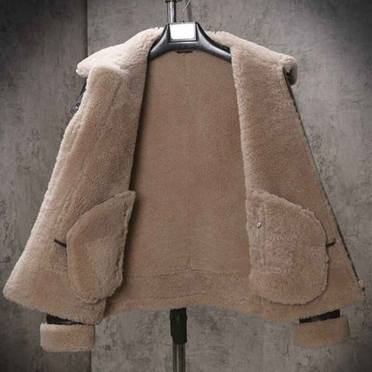 Men’s Shearling Sheepskin Leather B3 Bomber Retro Aviator Jacket