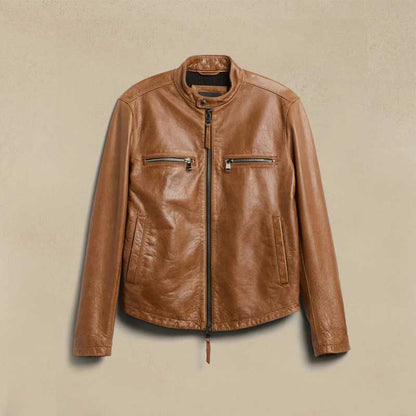 Brown Cafe Racer Leather Moto Jacket