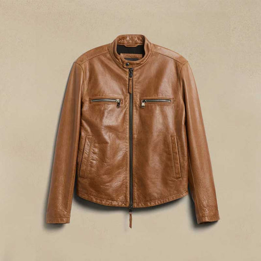 Brown Cafe Racer Leather Moto Jacket