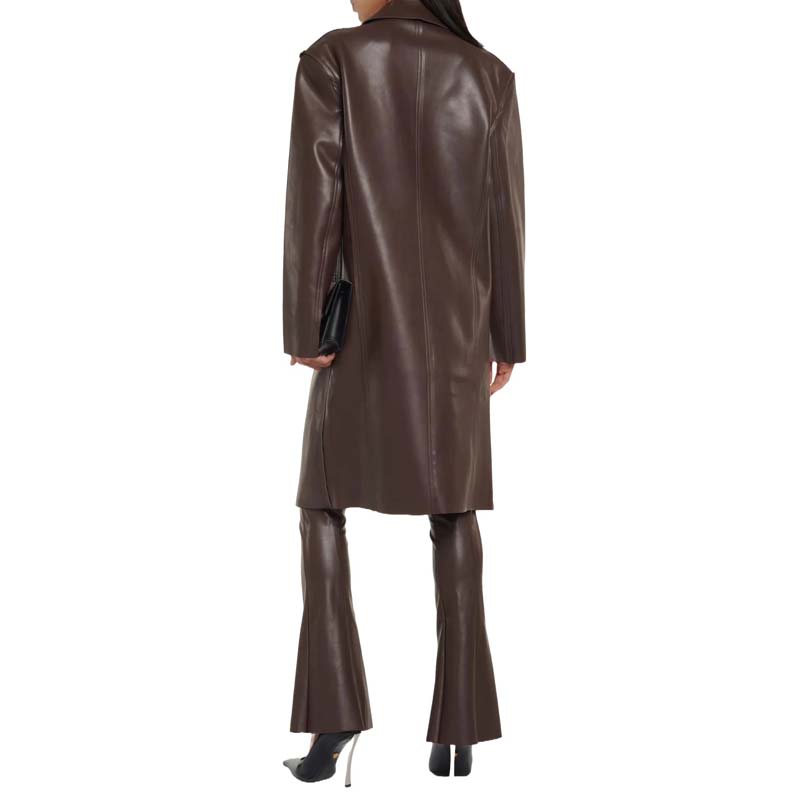 Women's Brown Sheepskin Leather Overcoat with Single Breasted Design