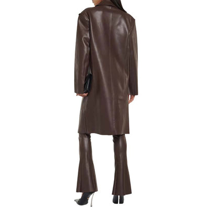 Women's Brown Sheepskin Leather Overcoat with Single Breasted Design