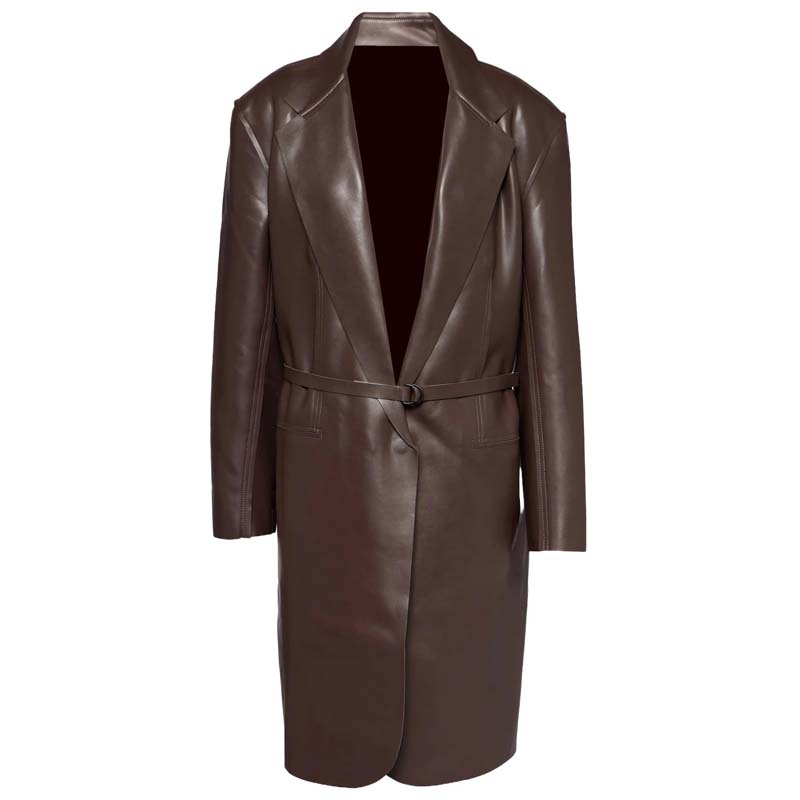 Women's Brown Sheepskin Leather Overcoat with Single Breasted Design