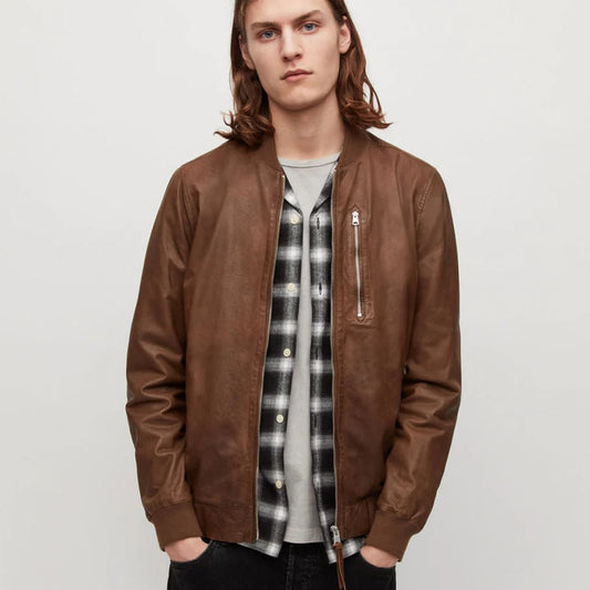 Men’s Classic Brown Leather Bomber Jacket