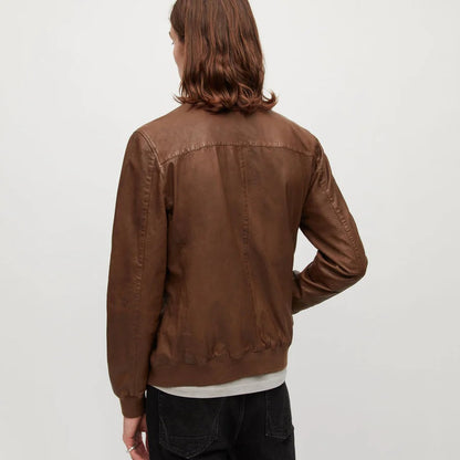 Men’s Classic Brown Leather Bomber Jacket