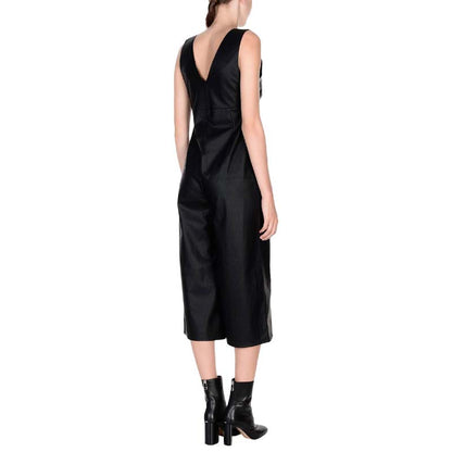 Women's Lambskin Leather Jumpsuit with Cropped Utility High Waist Design