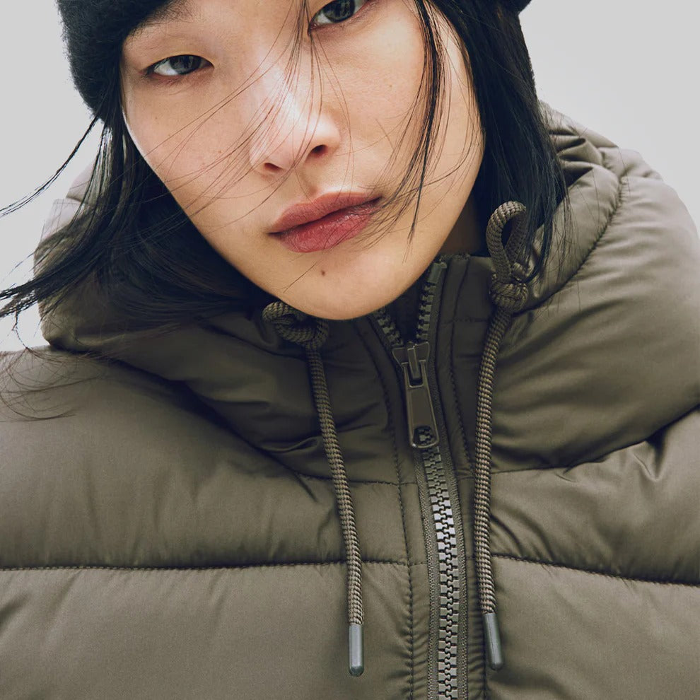 Dark Khaki Hooded Puffer Jacket for Women