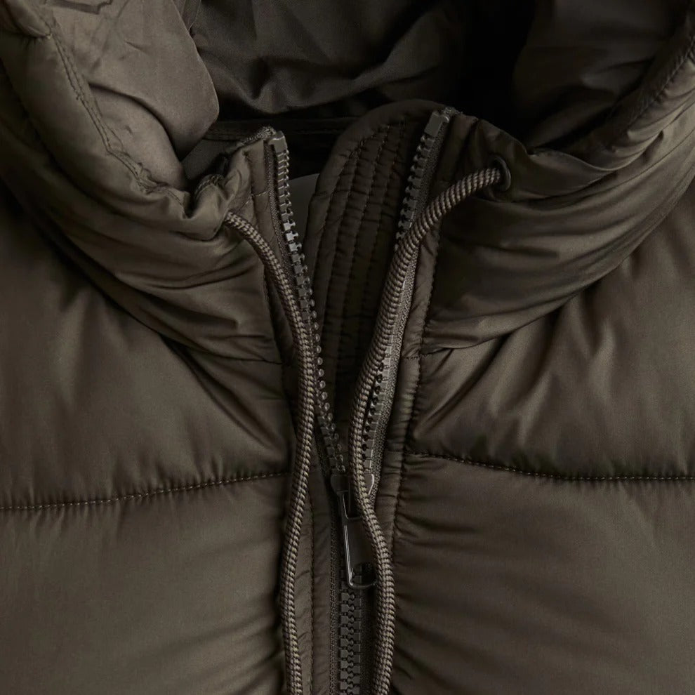 Dark Khaki Hooded Puffer Jacket for Women