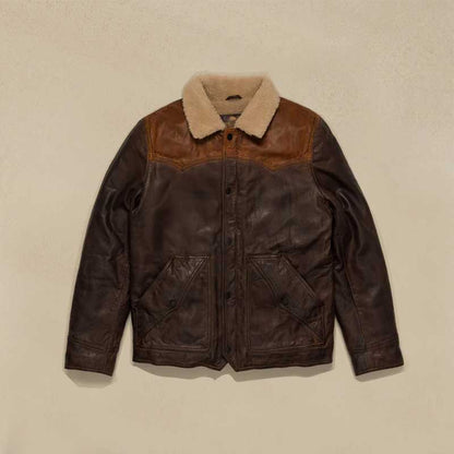 Distressed Sheepskin Leather Sherpa Jacket for Men