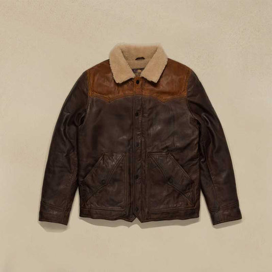 Distressed Sheepskin Leather Sherpa Jacket for Men