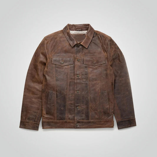 Distressed Vintage Brown Leather Jacket
