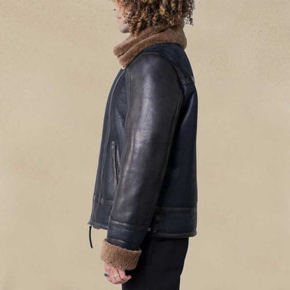 Double Collar Sheepskin Leather Aviator B3 Bomber Jacket