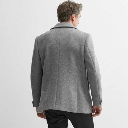 Grey Double Breasted Wool Navy Peacoat for Men
