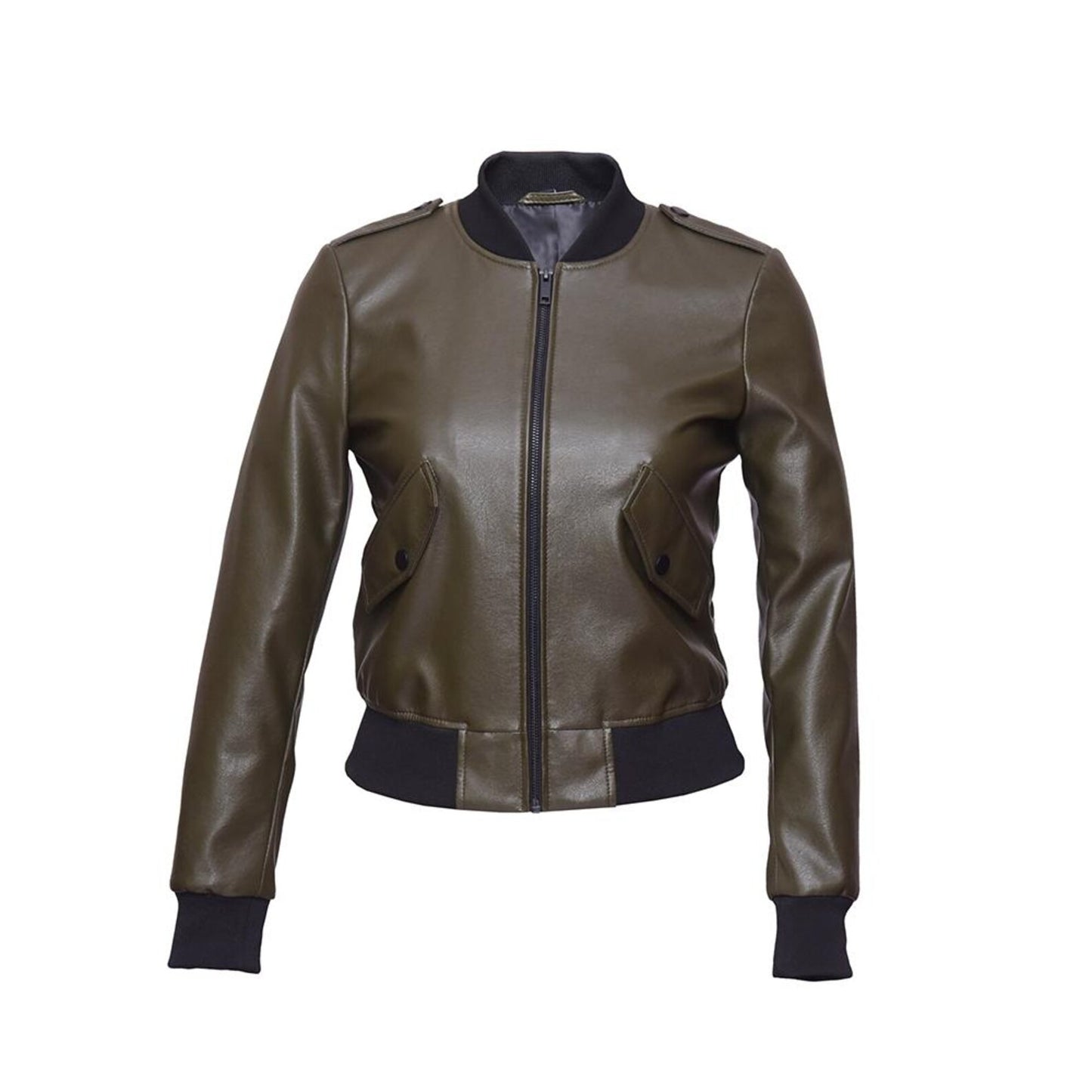 Women’s Olive Lambskin Leather Bomber Jacket – Handmade Biker Style Outerwear