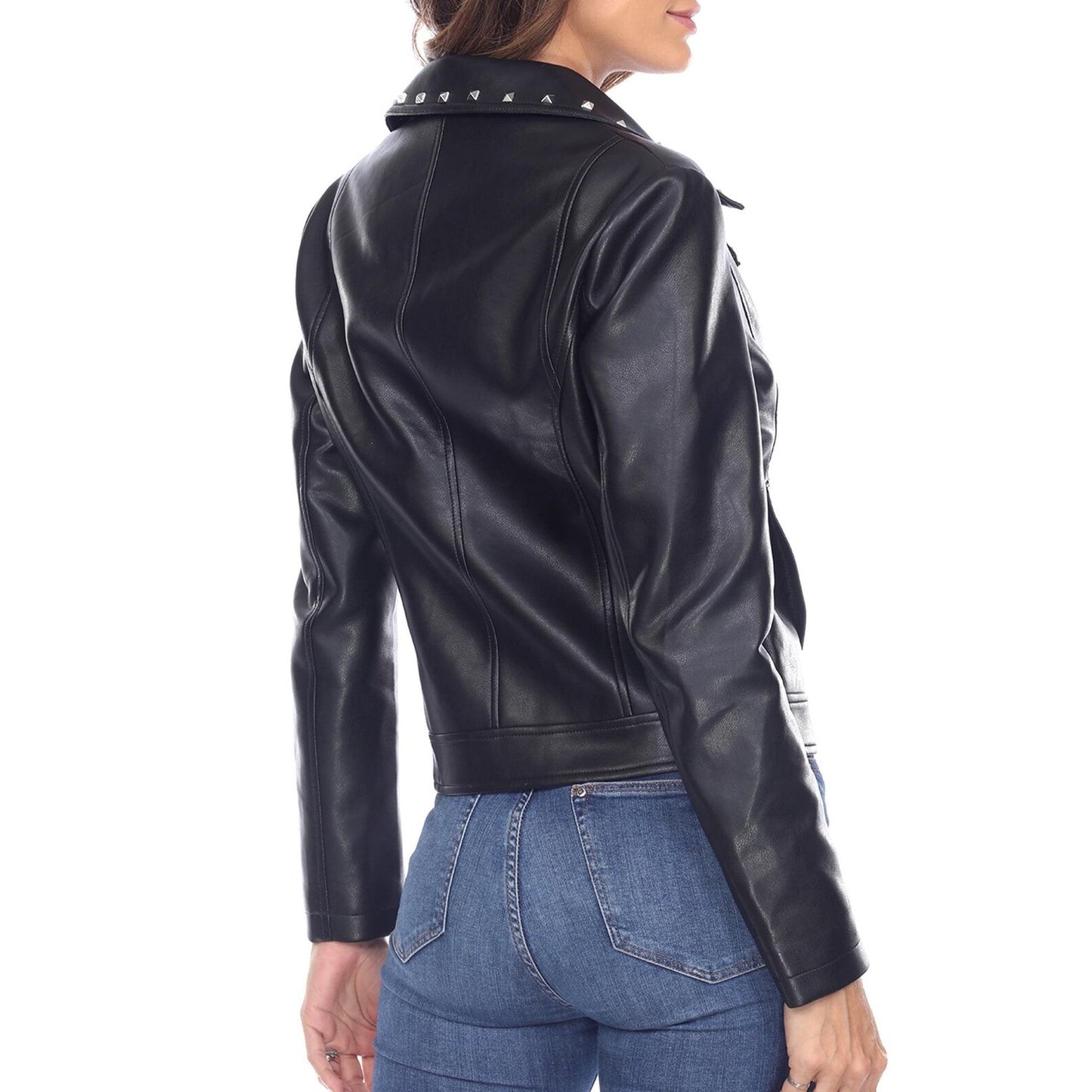 Women’s Handcrafted Biker Sheep Leather Jacket – Metal Rivet Detailing & Premium Finish