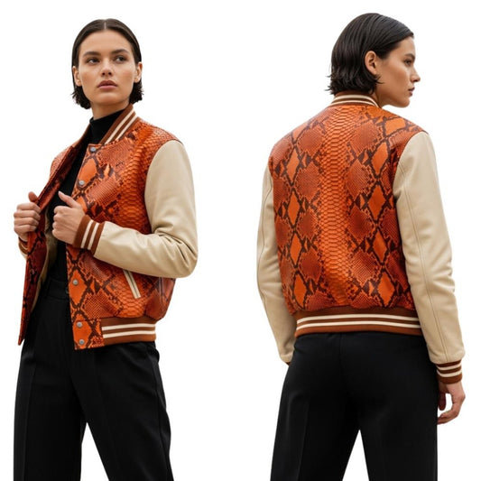 Snake Leather Varsity Jacket – Gothic Street Style Handmade Bomber