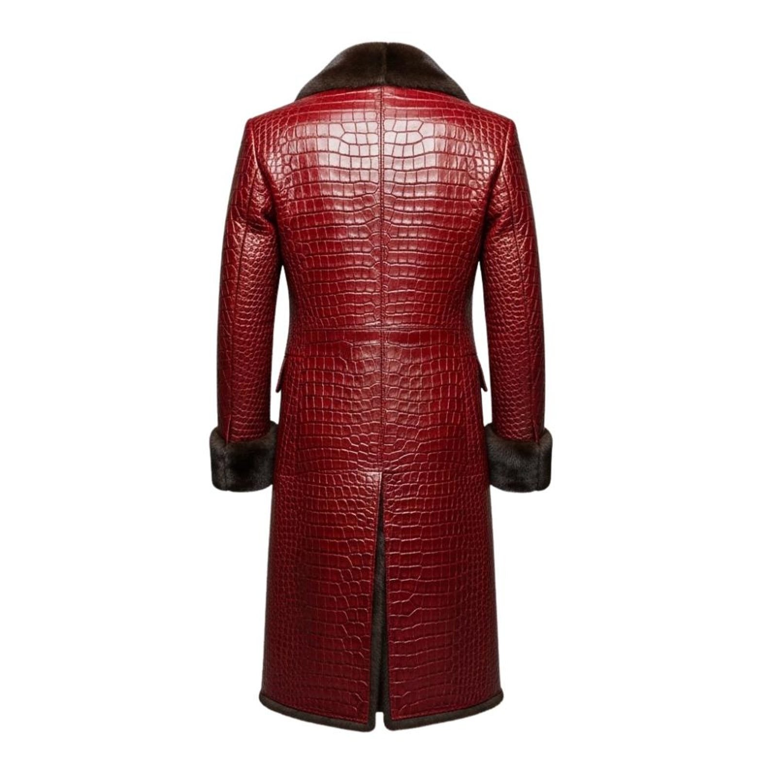 Men’s Crocodile Embossed Leather Trench Coat – Full-Length Gothic Outerwear