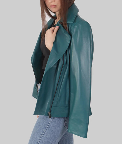 Women's Classic Blue Genuine Leather Biker Jacket