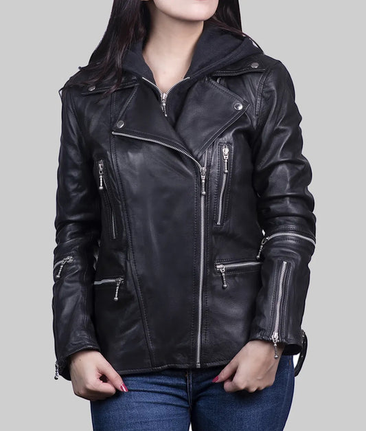 Women's Stylish Black Genuine Leather Biker Jacket