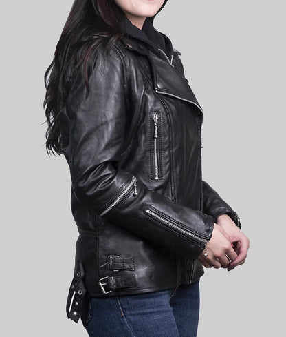 Women's Stylish Black Genuine Leather Biker Jacket