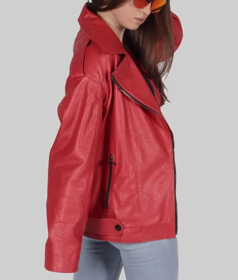 Women's Red Genuine Leather Biker Jacket