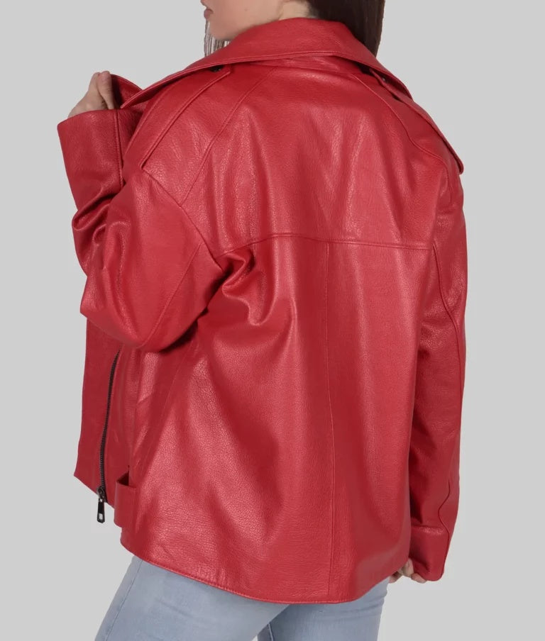Women's Red Genuine Leather Biker Jacket