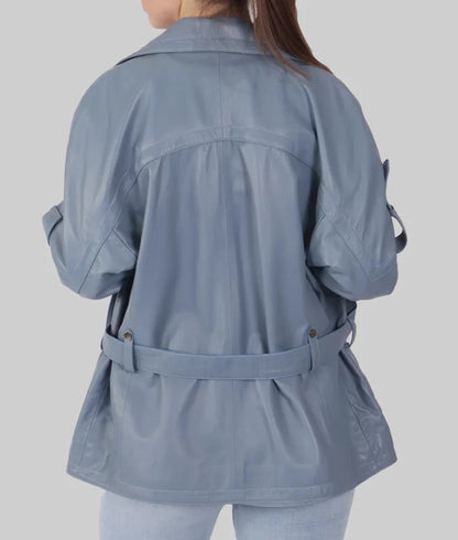Women's Classy Blue Genuine Leather Biker Jacket