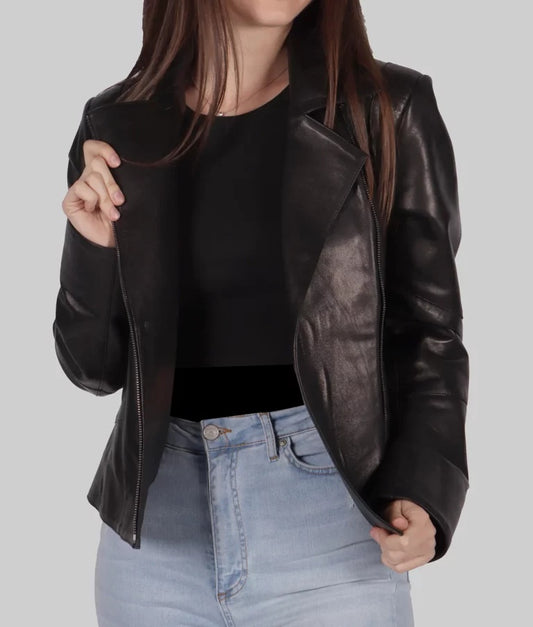 Women's Black Genuine Leather Biker Jacket