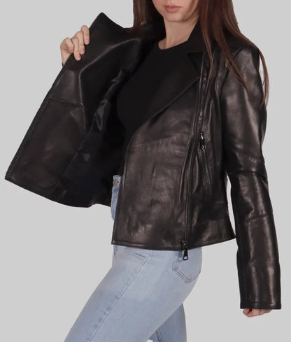 Women's Black Genuine Leather Biker Jacket