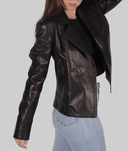 Women's Black Genuine Leather Biker Jacket