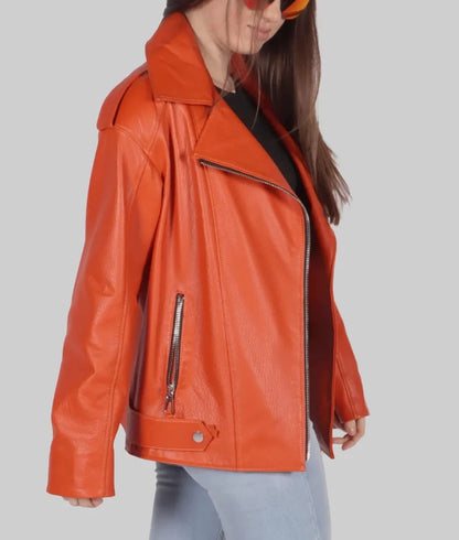 Women's Red Genuine Leather Biker Jacket