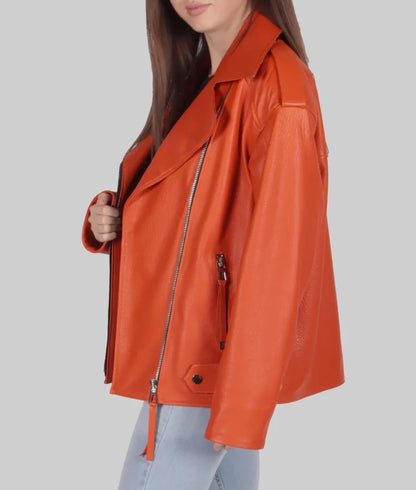 Women's Red Genuine Leather Biker Jacket