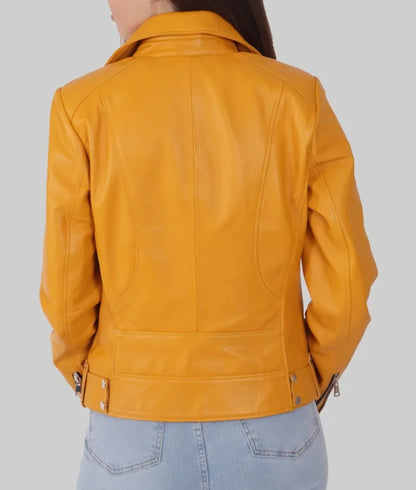 Women's Yellow Genuine Leather Biker Jacket