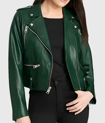 Women’s Green Genuine Leather Biker Jacket