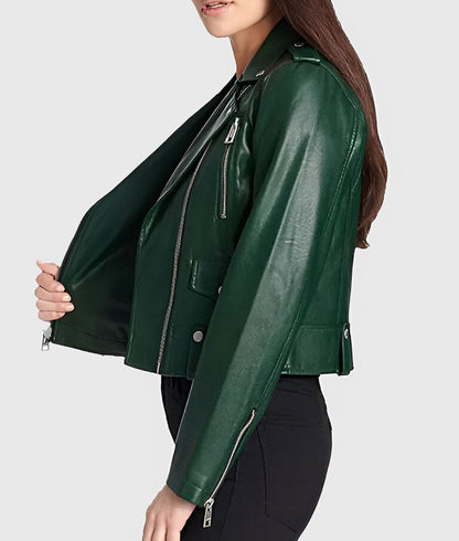 Women’s Green Genuine Leather Biker Jacket